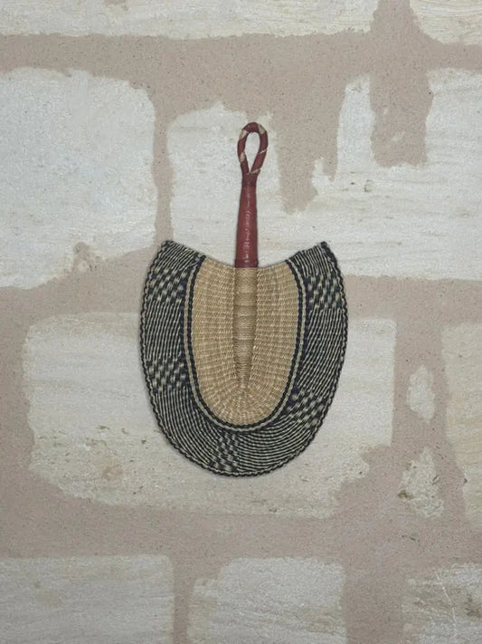 Eventail Bolga Double damier naturel/noir - KARELYS